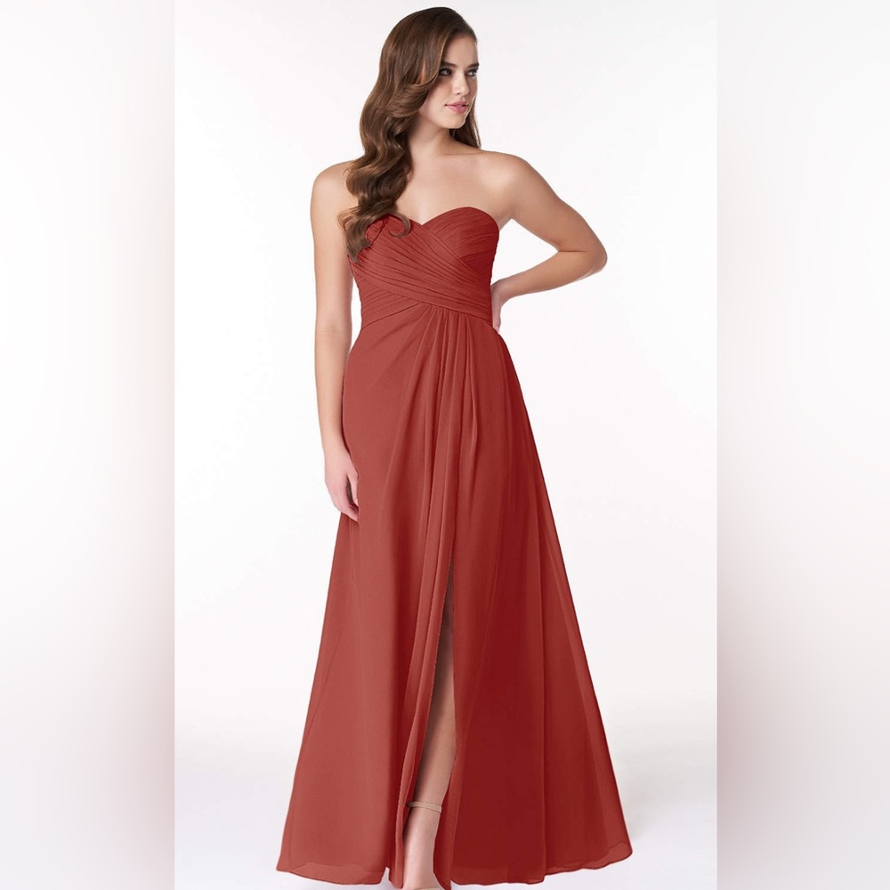 Azazie Arabella Allure terracotta Strapless Maxi Bridesmaid Dress